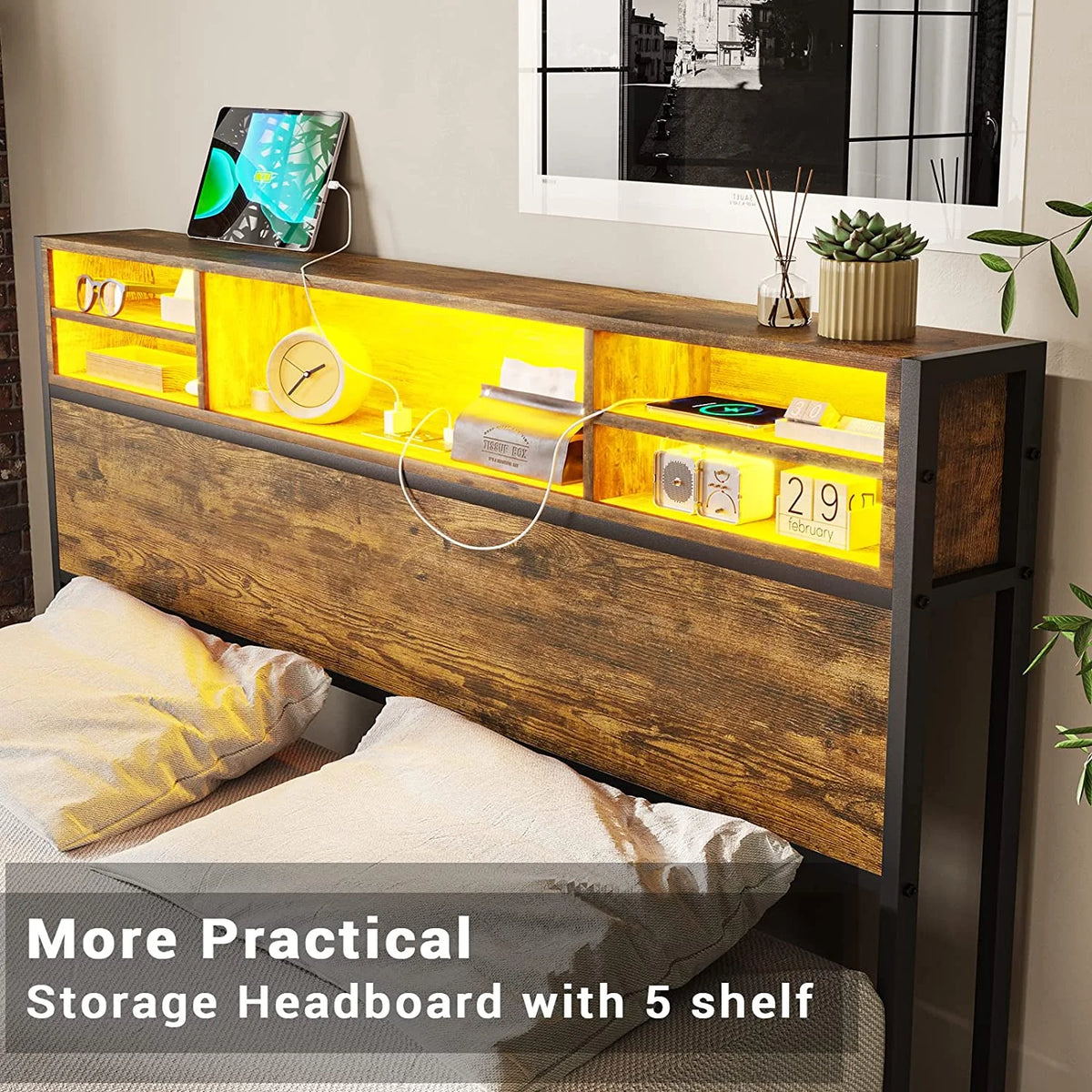 Queen Bed Frame with Headboard and Drawers N700