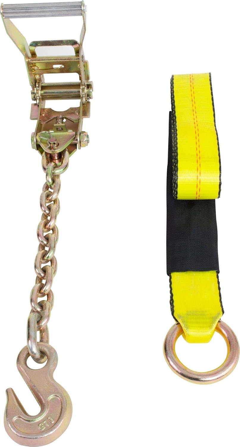 4 Pack 2 x 12' Car Tie Down Ratchet Strap with Chain Anchor S349