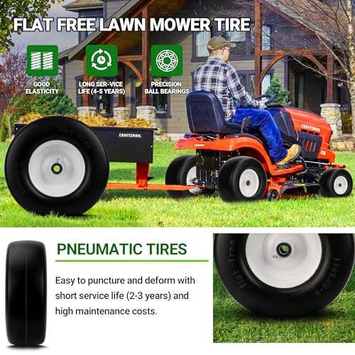 2 PCS 13x5.00-6 Flat Free Tire and Wheel with 3/4" Extra 5/8" Bearings D3787