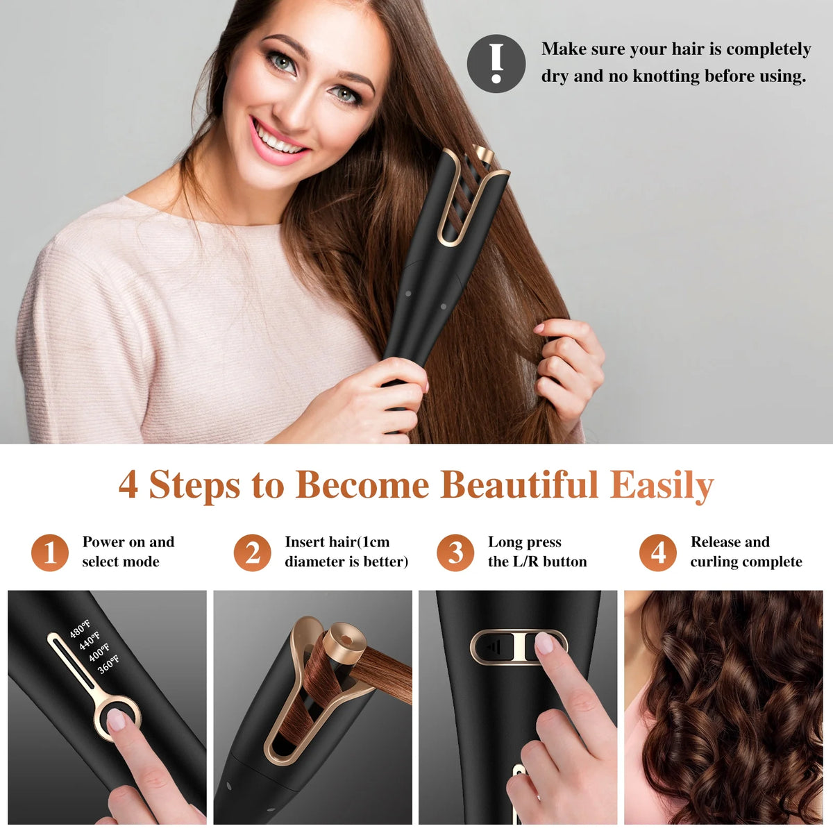 Gold 1" Rotating Barrel Curling Iron J8281
