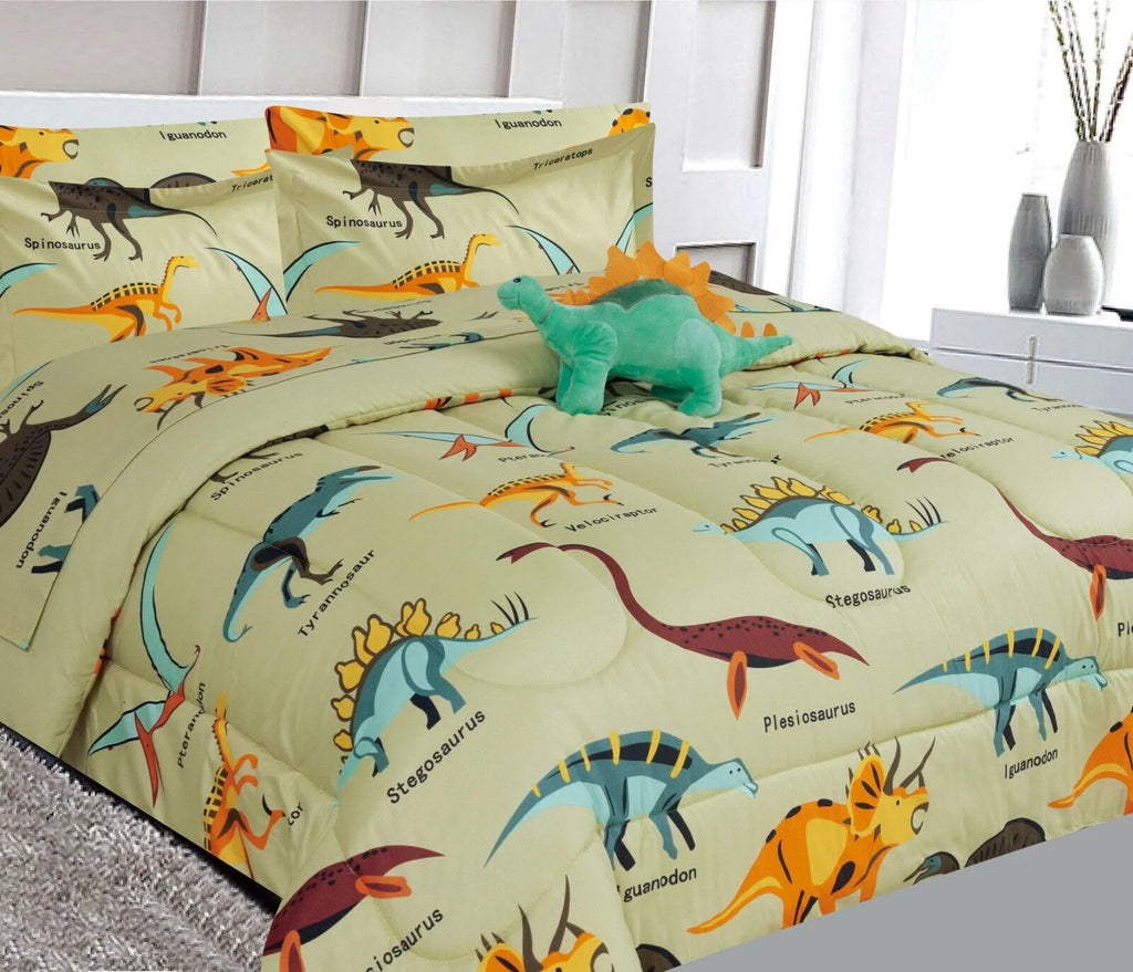 Full Size Dinosaur Taupe 8 Piece Kids Bedding Comforter and Sheet Set N71675