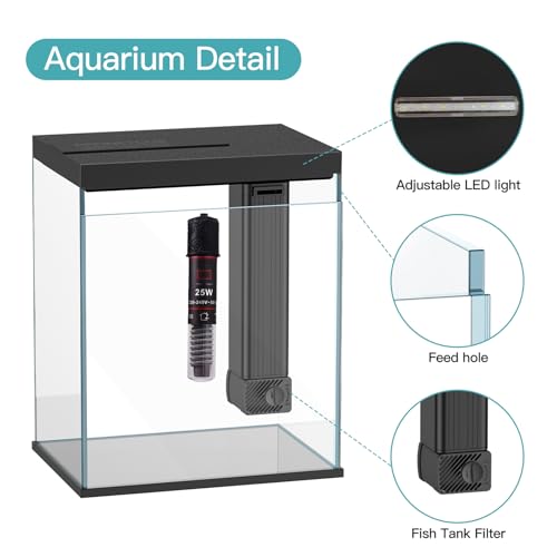 2 Gallon Glass Betta Fish Tank with Heater Filter and Light G549