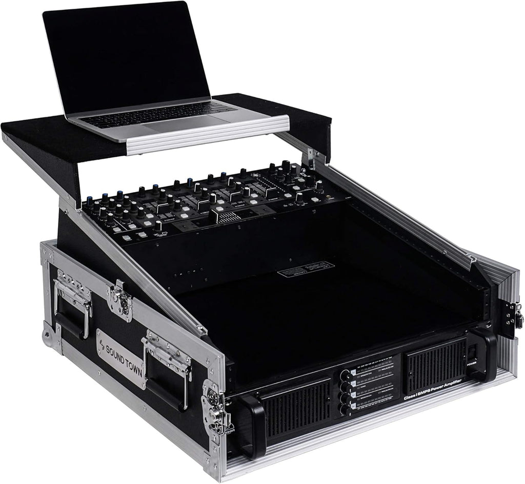 4U PA DJ Rack Road Case with 11U Slant Mixer Top, 20’’ Rackable Depth, 4-Space Size V7349