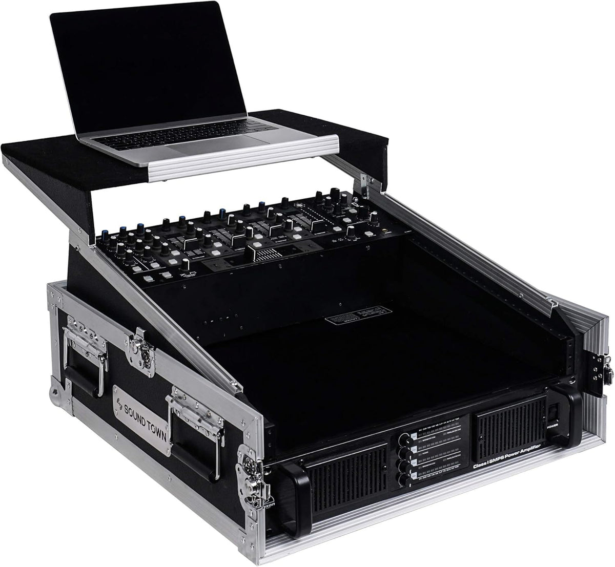 4U PA DJ Rack Road Case with 11U Slant Mixer Top, 20’’ Rackable Depth, 4-Space Size V7349