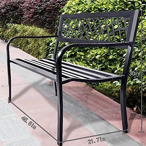 Black Iron Steel Patio Bench with Mesh Pattern M646480