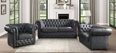 Faux Leather Tufted Chesterfield Arm Chair in Gray and Brown Q4027