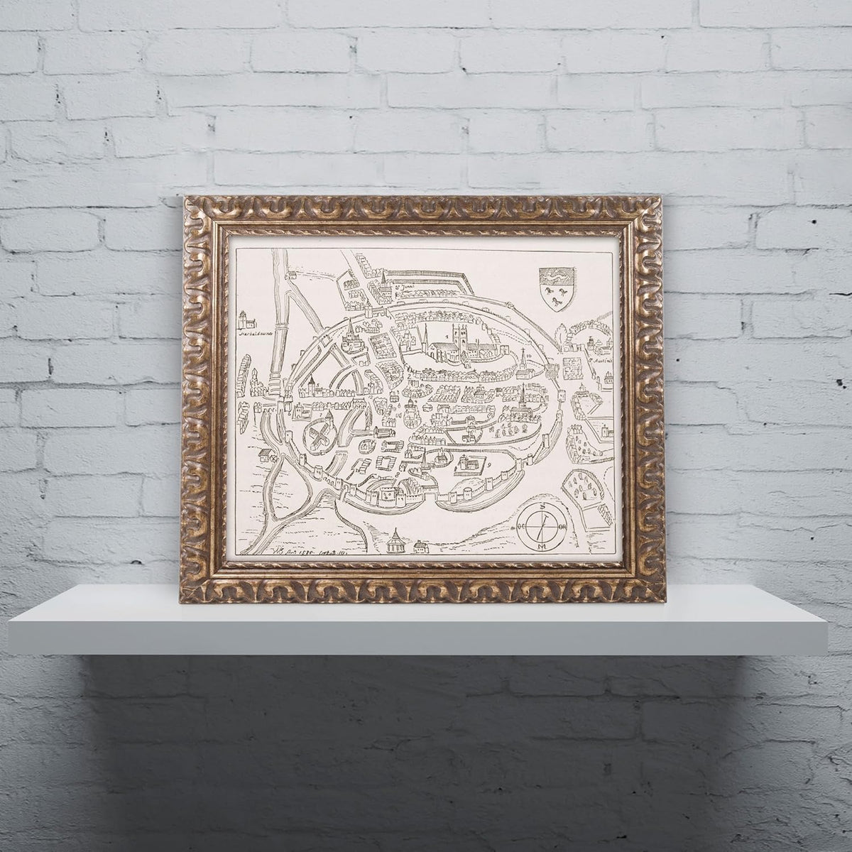 16th Century Canterbury Map 11 by 14-Inch Gold Ornate Frame Y427487