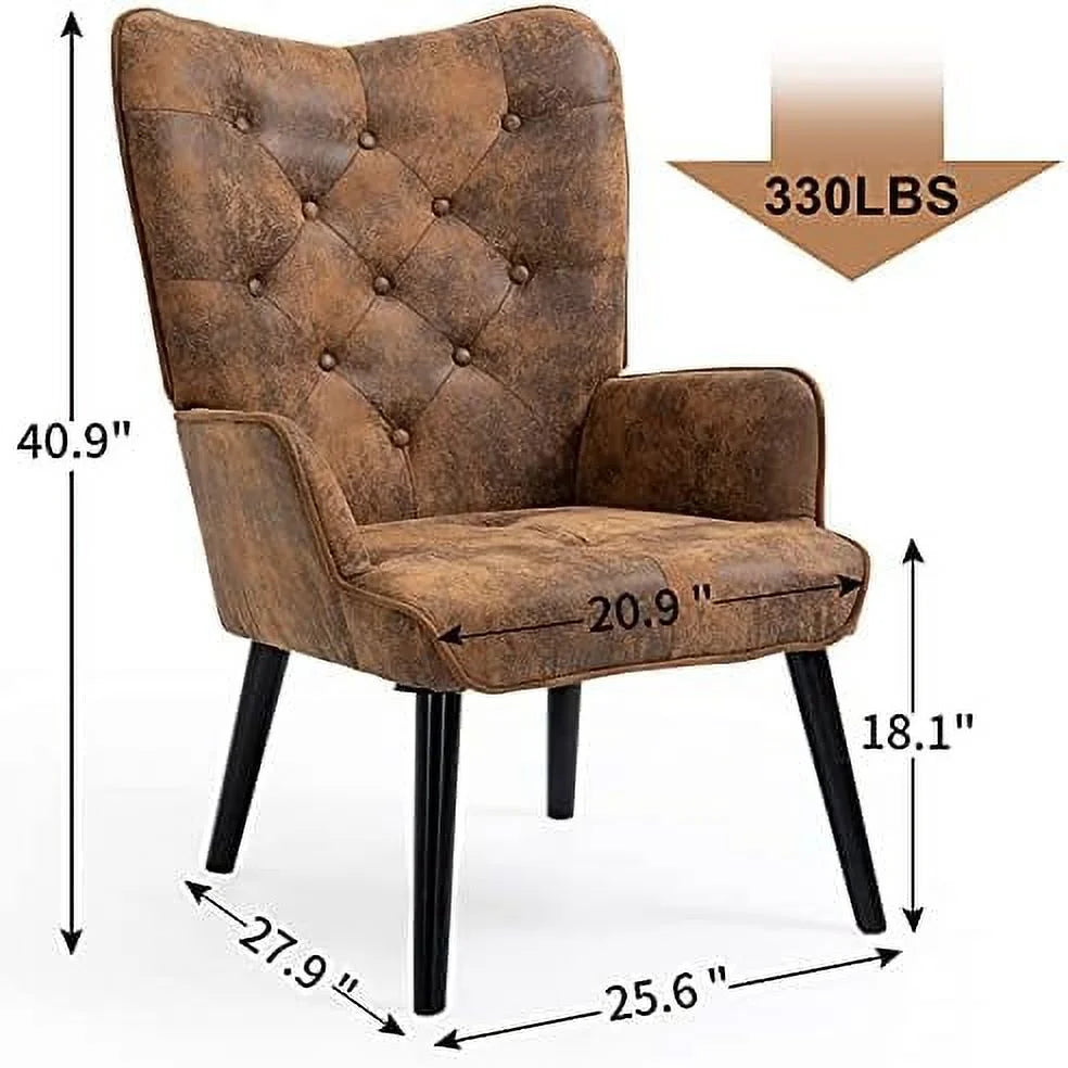 Brown Upholstered WingBack Accent Chair with Arms C527