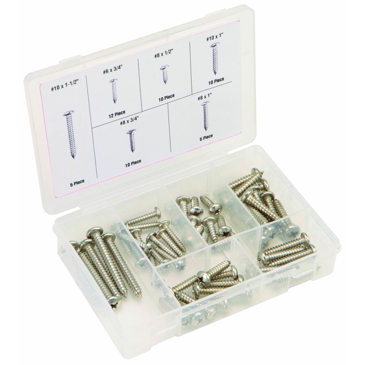 Stainless Steel Sheet Metal Screw Assortment, 52 Piece U534