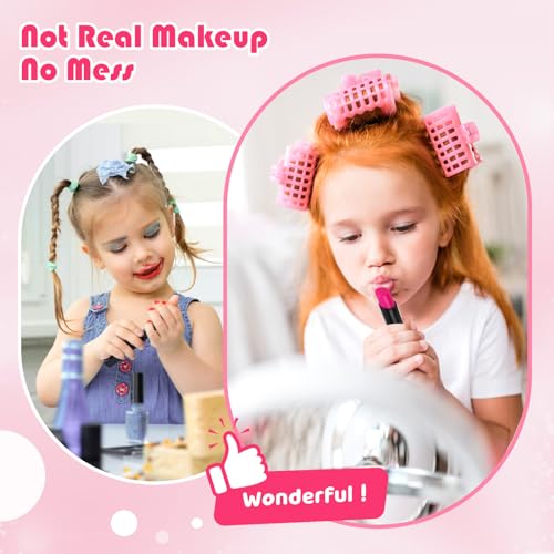 Pretend Makeup Kit for Girls: Kids Pretend Play Makeup Set with Cosmetic Bag - Fake Makeup Toy Set for Toddler - Little Girls Age 3+ (Not Real Makeup) Orange N85527