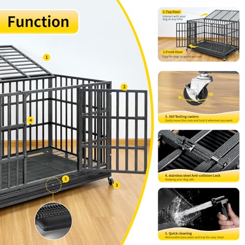 48 Inch Heavy Duty Steel Dog Crate with Wheels and Removable Tray C71748