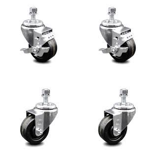 3 inch Phenolic Wheel Swivel Threaded Stem Caster Set 2 Brakes R524464