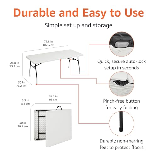 White 6 ft Folding Table with Carrying Handle C55164