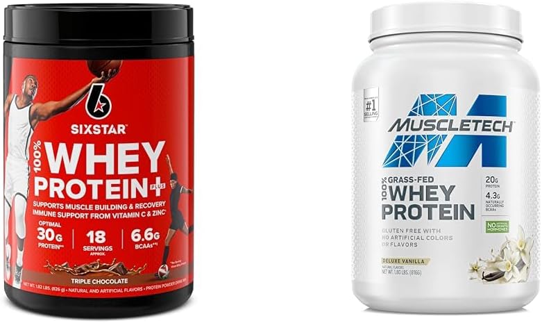 100% Whey Protein Plus Triple Chocolate 1.8 lbs and Grass Fed Whey Protein Powder Deluxe Vanilla 1.8 lbs L28917