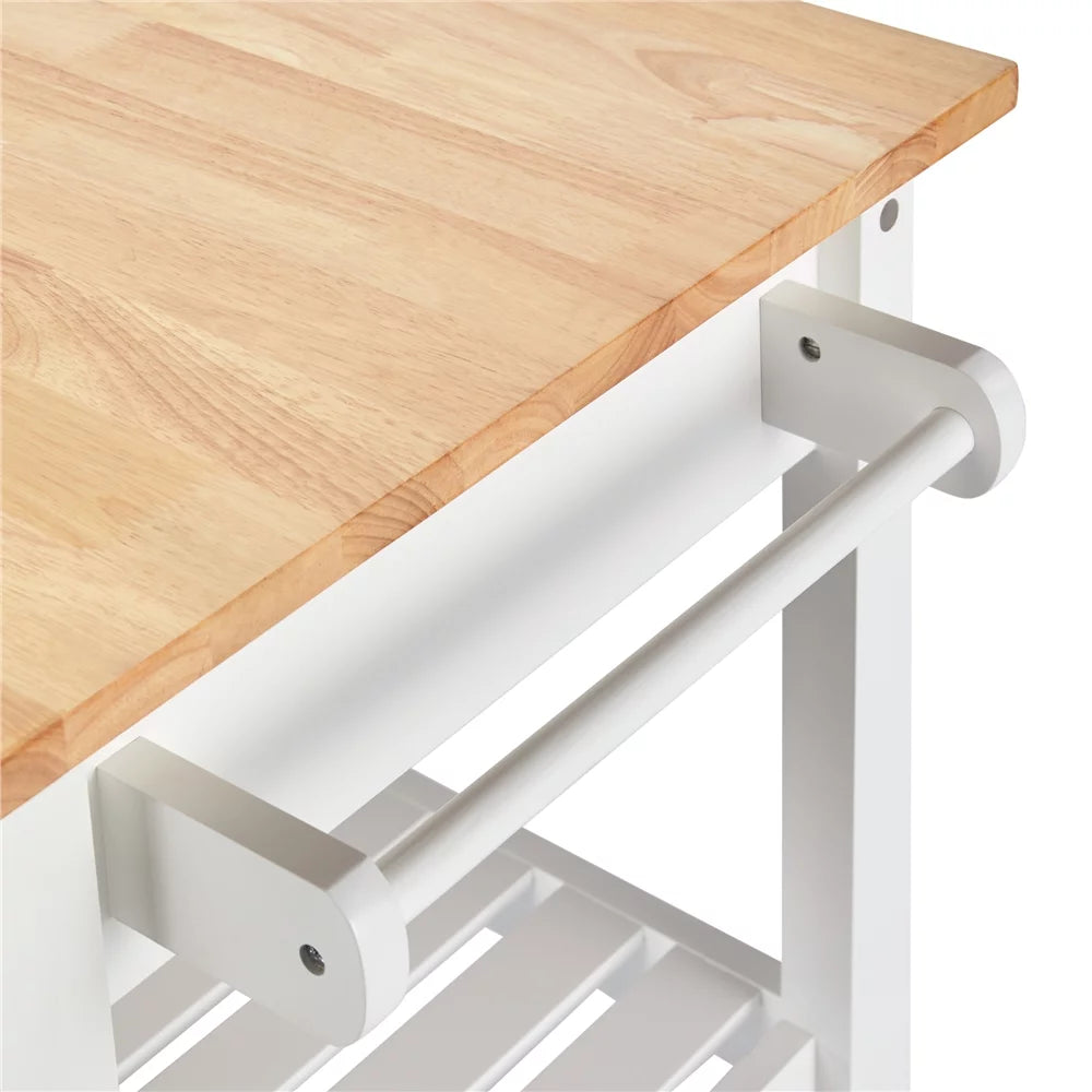 White Kitchen Island Cart with Wheels Storage Drawer O6910