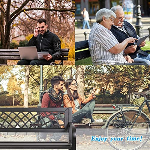 Black Iron Steel Patio Bench with Mesh Pattern M646480