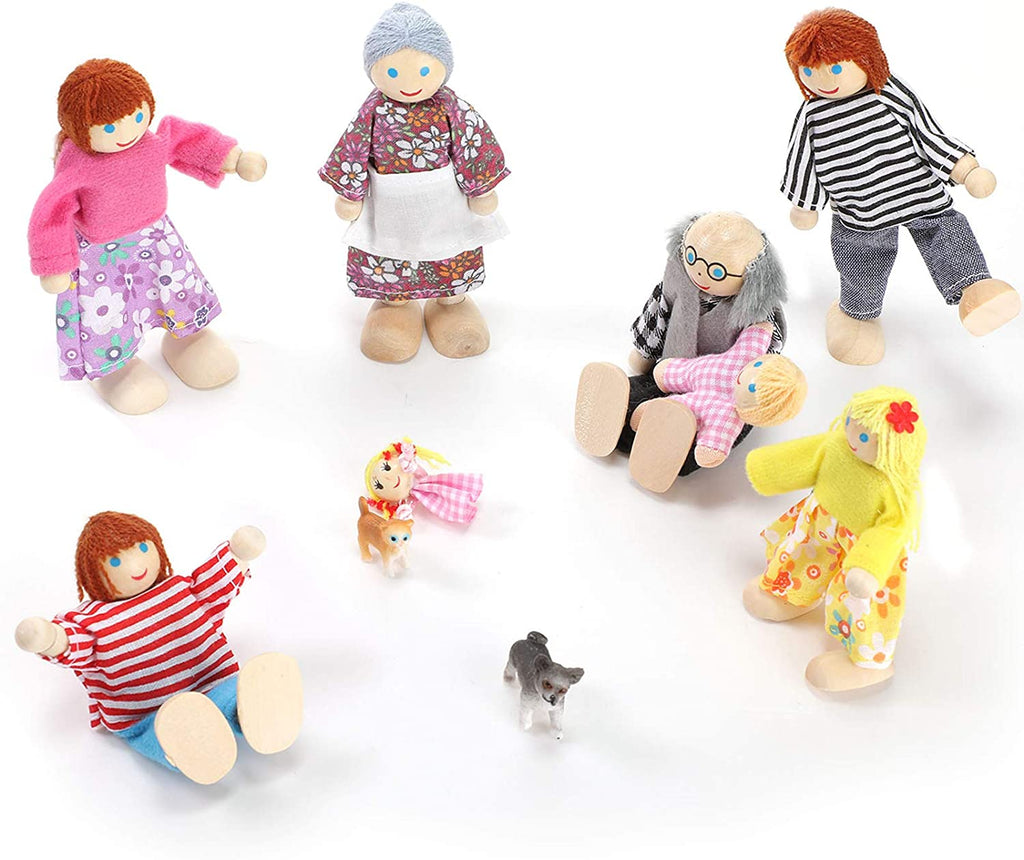 6 Pcs Wooden Dollhouse Family Set Mini People Figures N684