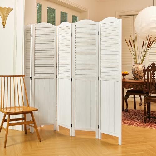 5.75Ft 4 Panel Wooden Louver Room Divider I507141