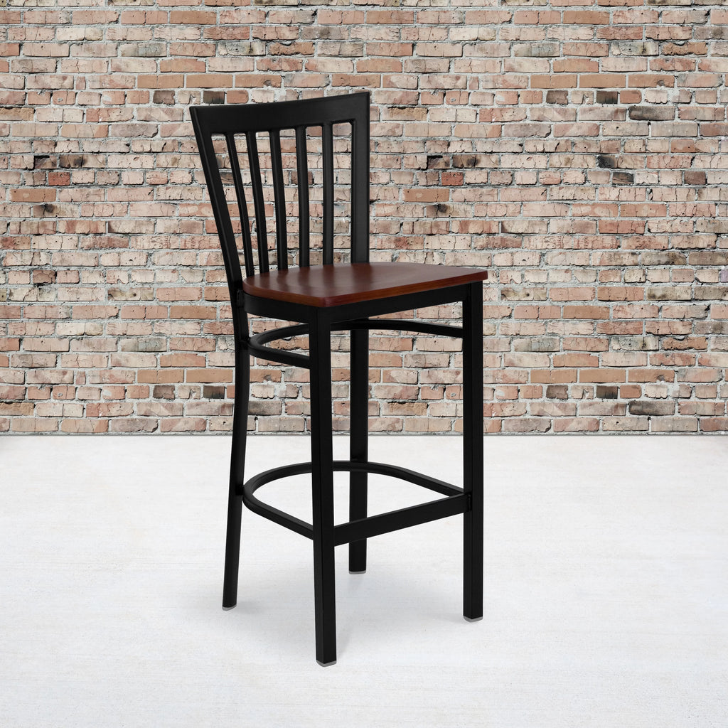 Black Metal Barstool with Cherry Wood Seat A523