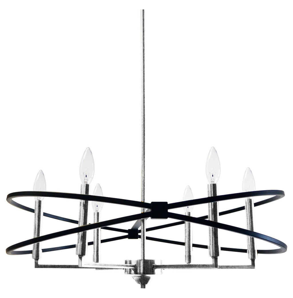 6 Light Incandescent Chandelier Polished Chrome Matte Black G365
