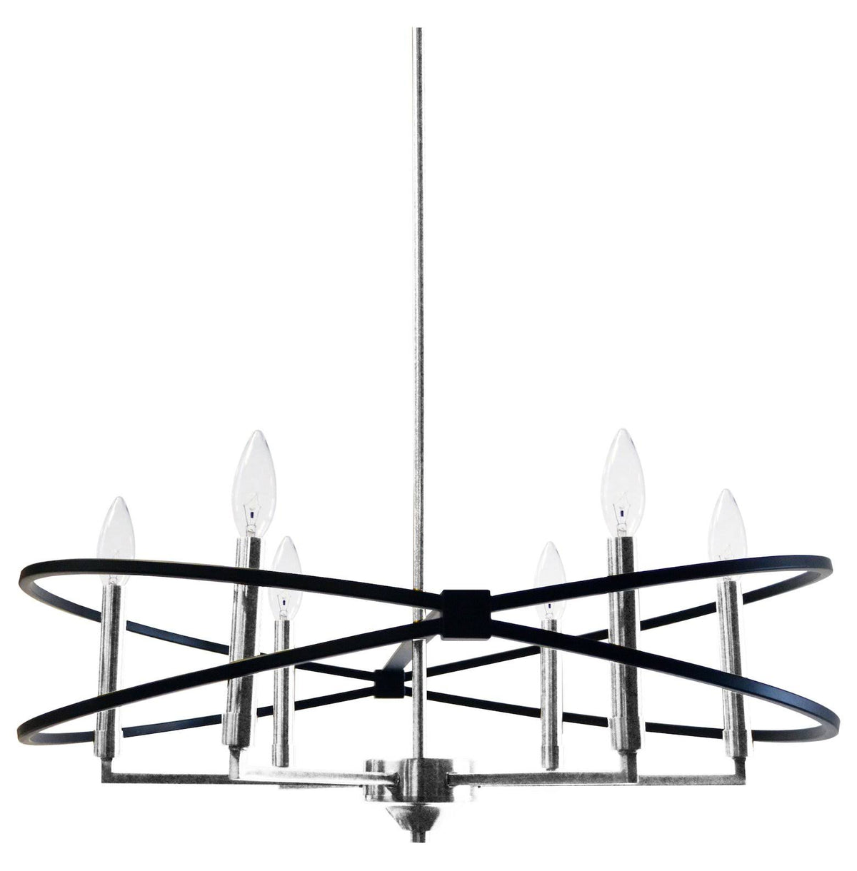 6 Light Incandescent Chandelier Polished Chrome Matte Black G365