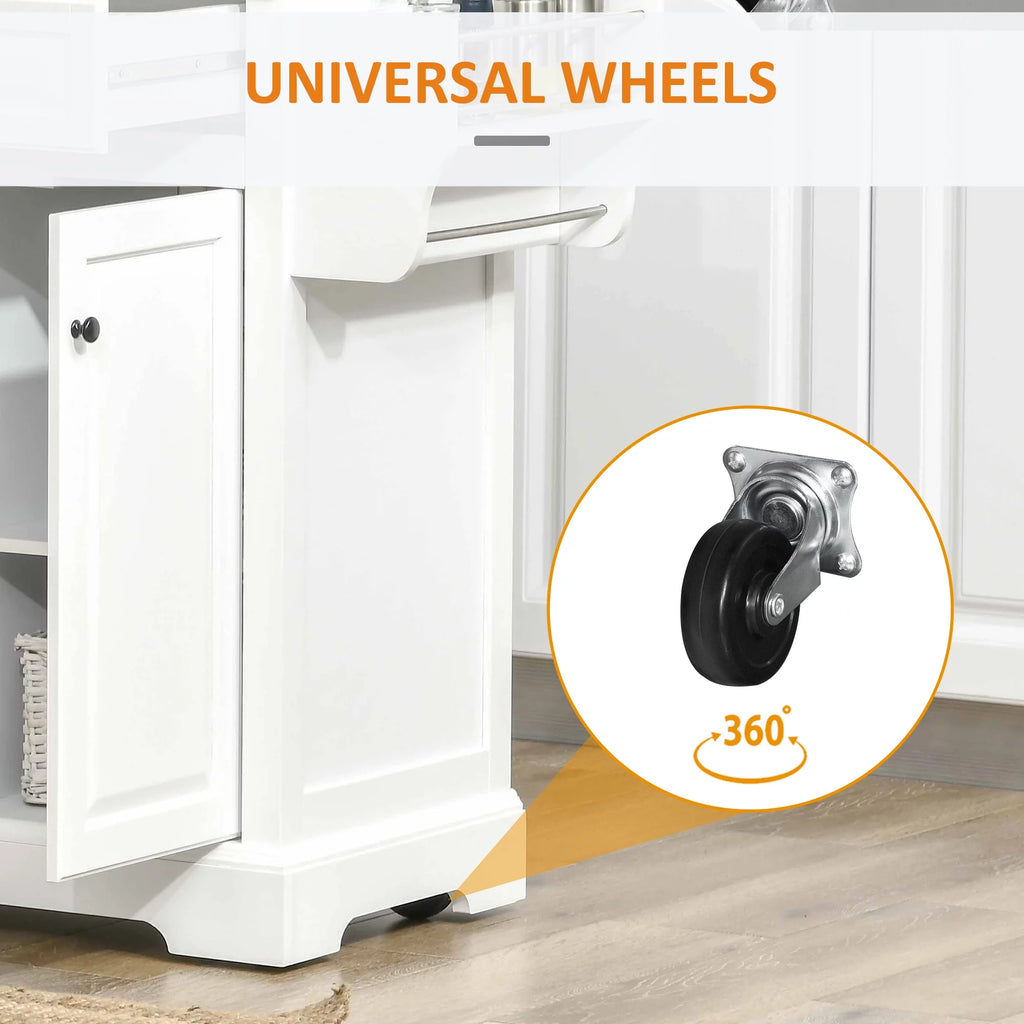 White Pine Wood Stainless Steel Rolling Kitchen Island Cart Y10892