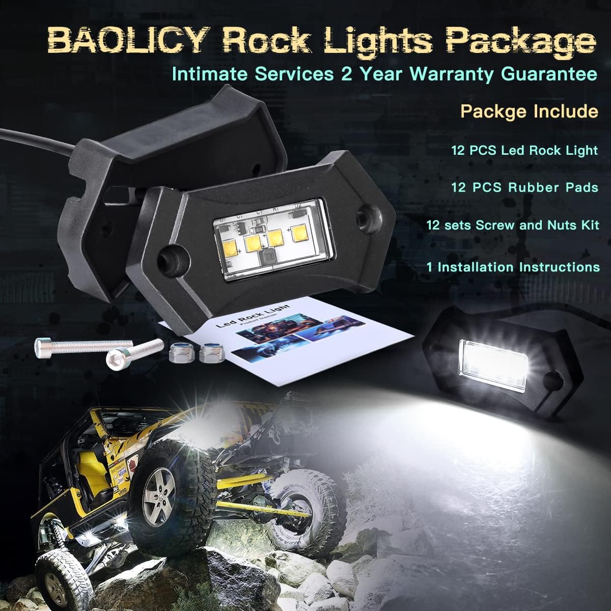 White LED Rock Lights IP68 Waterproof 12Pods X96361