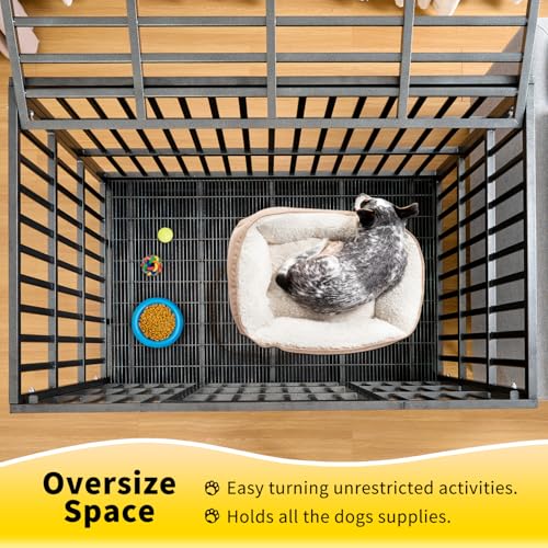 48 Inch Heavy Duty Steel Dog Crate with Wheels and Removable Tray C71748