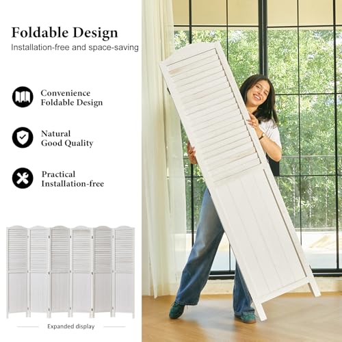 5.75Ft 4 Panel Wooden Louver Room Divider I507141