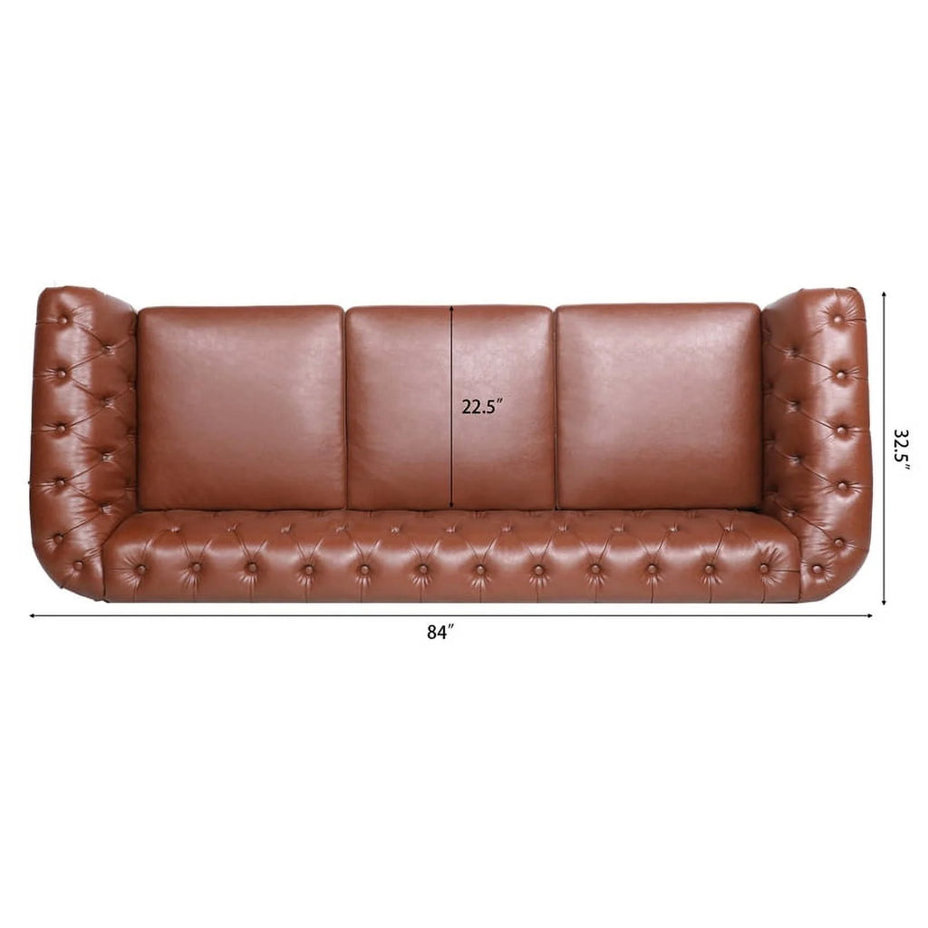 Brown PU Rolled Arm Chesterfield Three Seater Sofa W882049