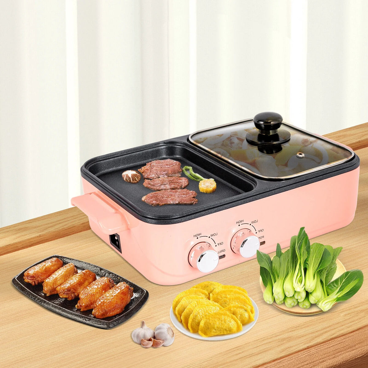 2 in 1 Electric Hot Pot 1500W Non-Stick Korean BBQ Grill S5995