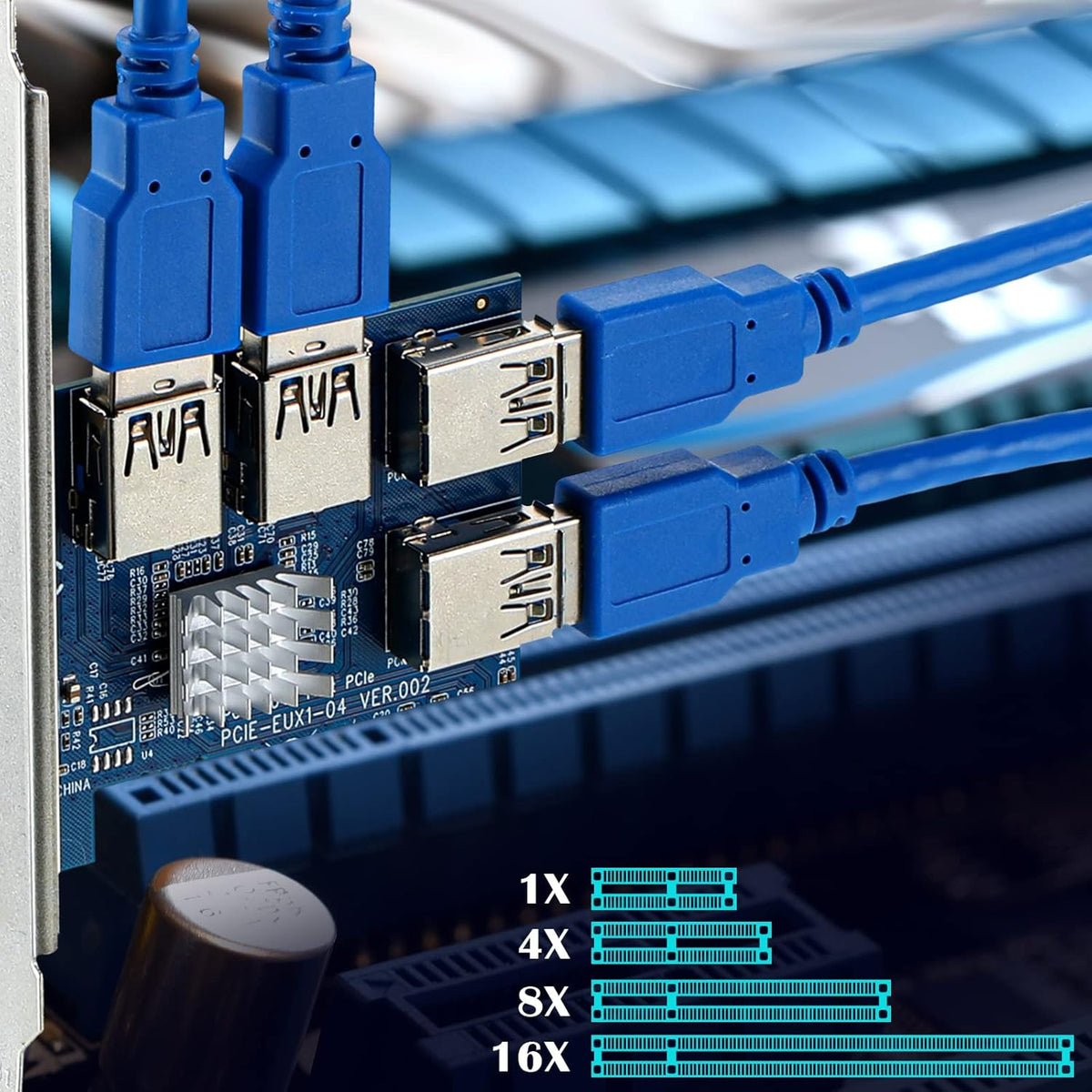 5 Pieces PCIE Riser Card Adapter Set with USB 3.0 External Converter Pack of 2 I20314