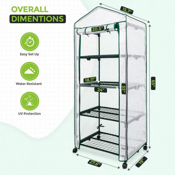 Mini Rolling Greenhouse with Caster Wheels and Shelves C708551