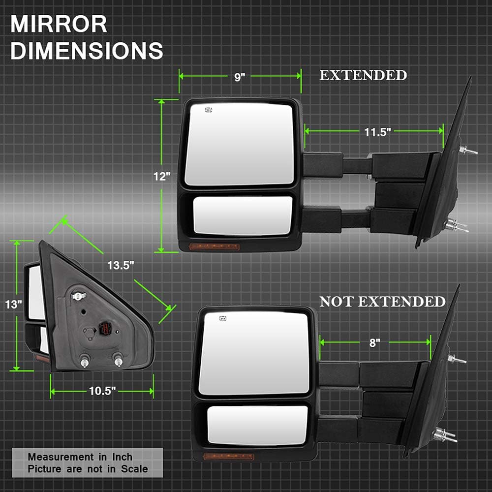 Telescoping Towing Side Mirrors Left+Right V9111