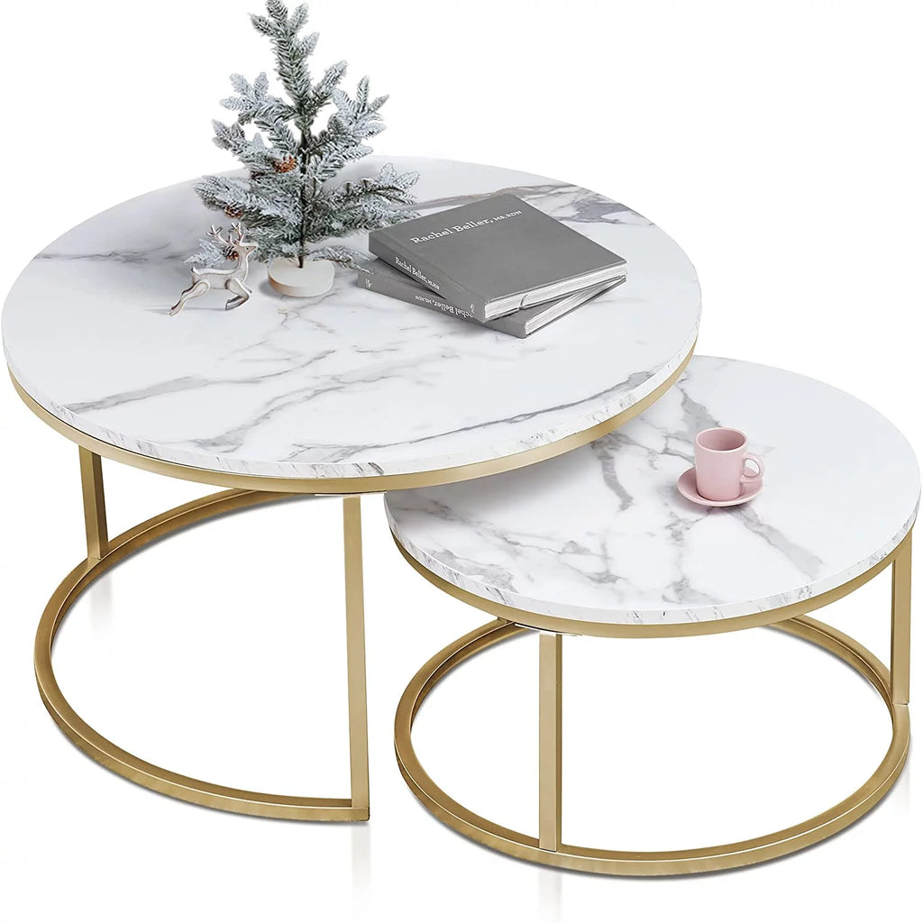 Round Nesting Coffee Table Set Gold W1768