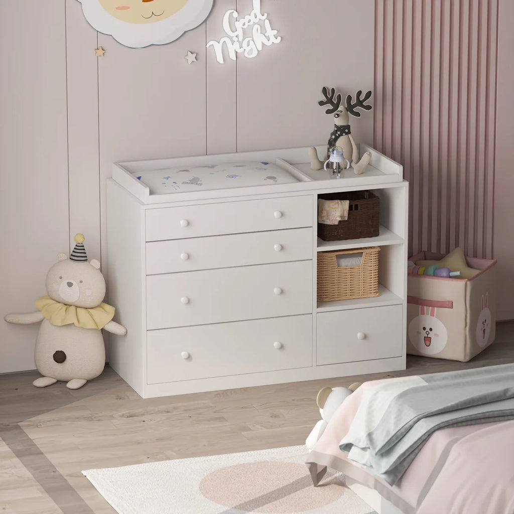 White 5 Drawer Baby Changing Table Dresser L33896