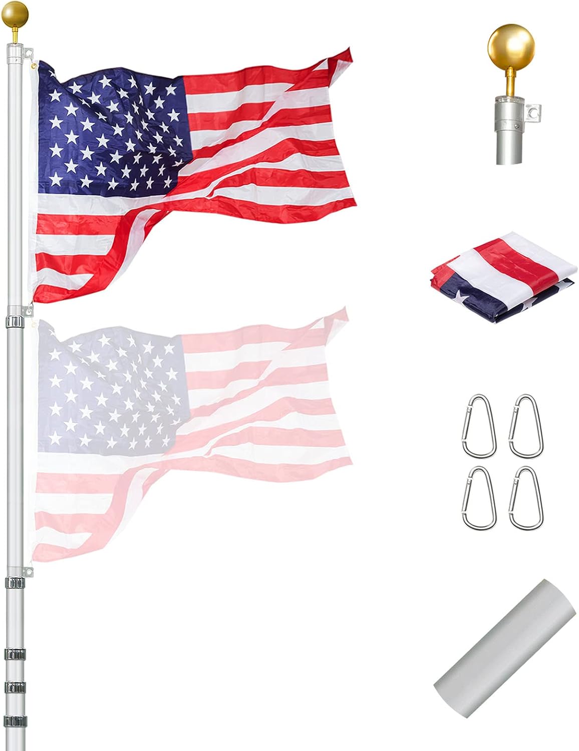30ft Telescoping Aluminum Flag Pole Kit F583