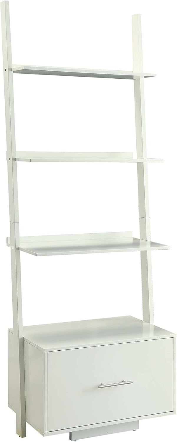 Black Ladder Bookcase with File Drawer D862261