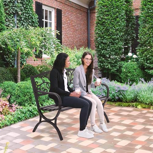Black Iron Steel Patio Bench with Mesh Pattern M646480