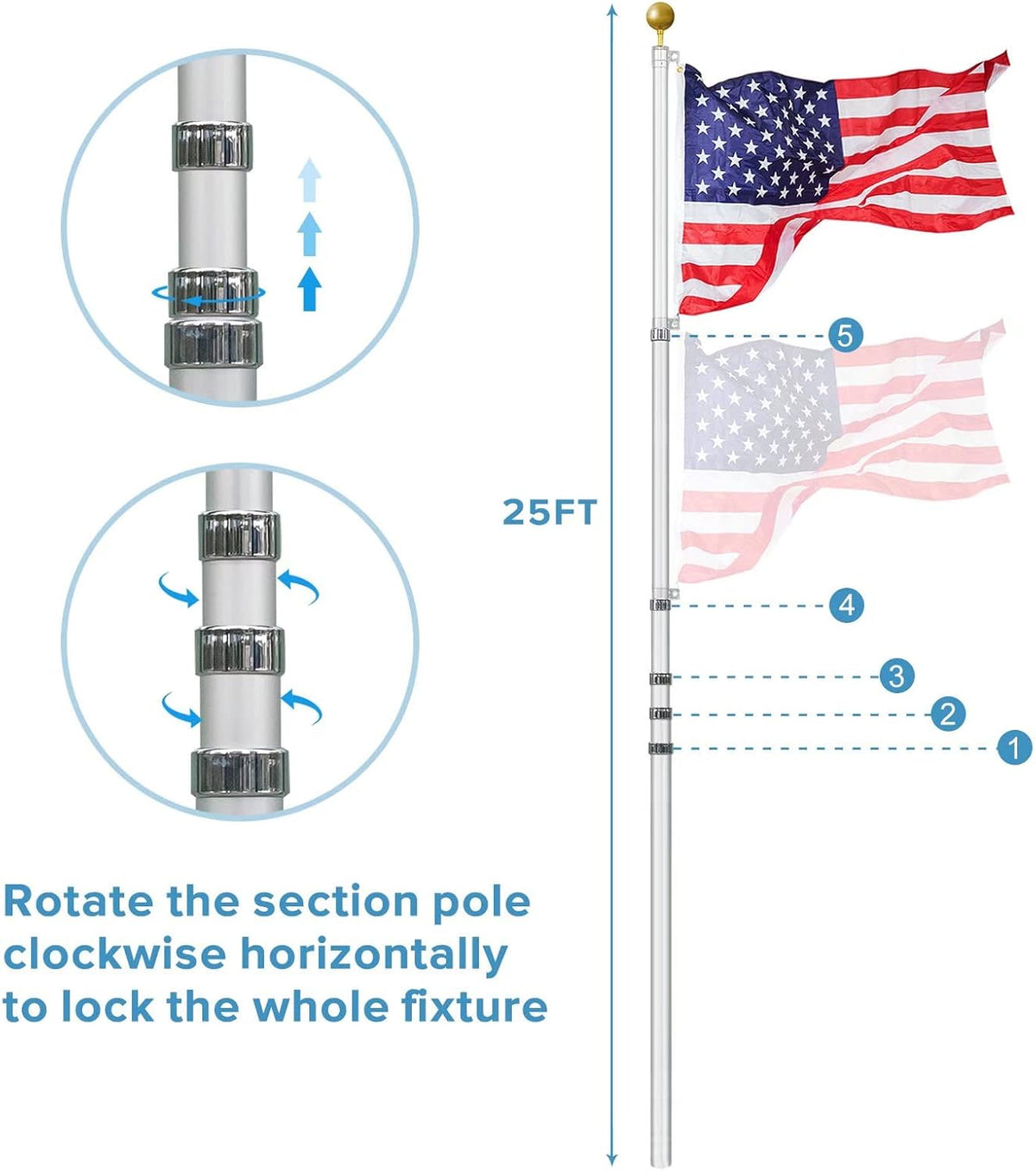 30ft Telescoping Aluminum Flag Pole Kit F583