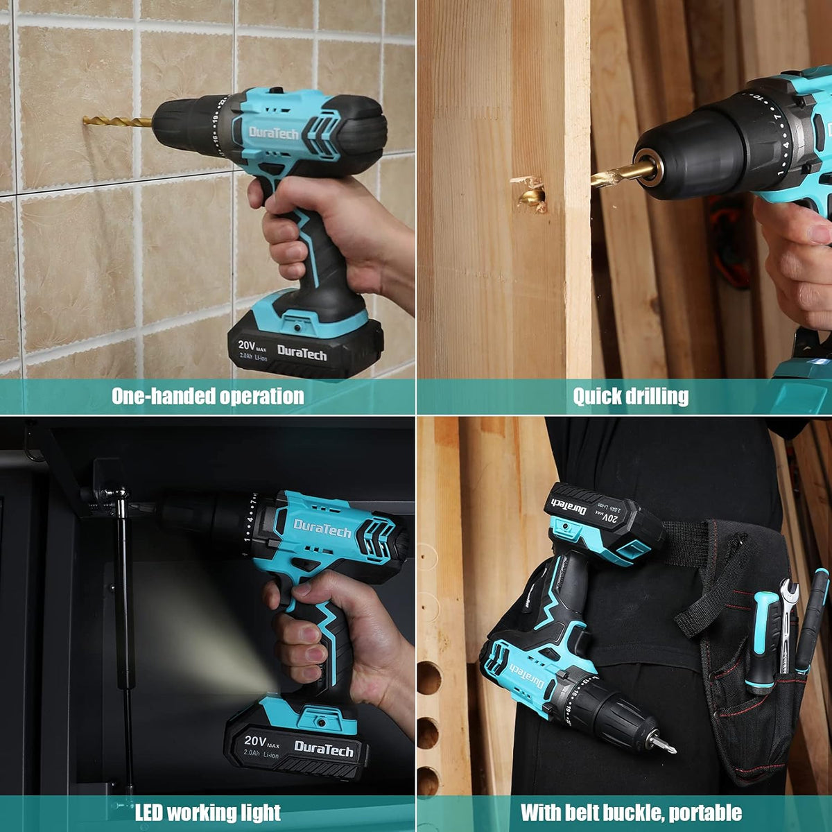 20V Cordless Drill Driver Set with 1/2” Keyless Chuck, 16pcs Drill Bits, Pack of 2 X327