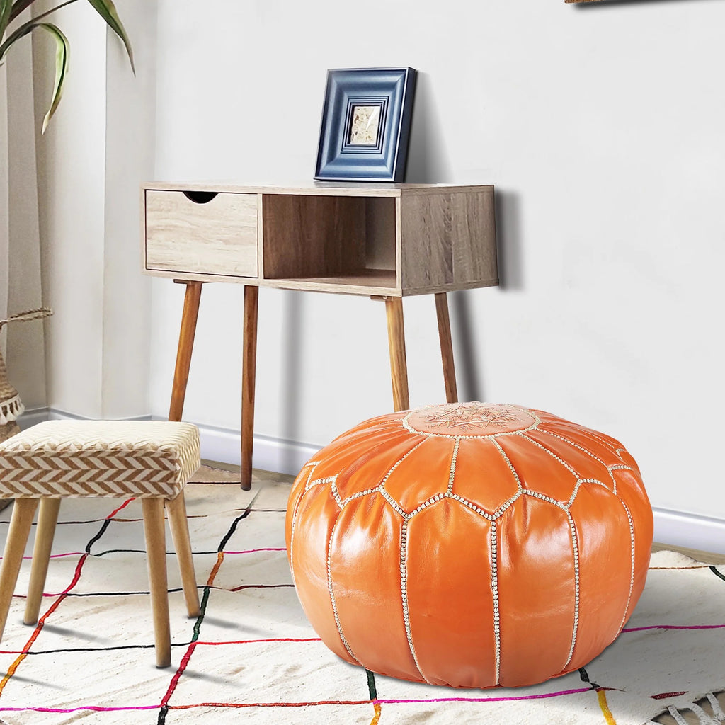 Orange Leather Ottoman U615417