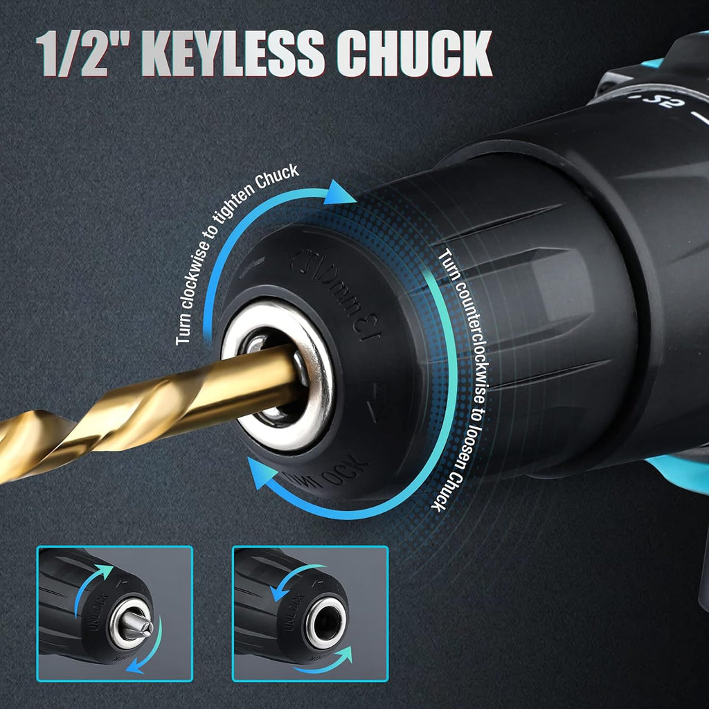 20V Cordless Drill Driver Set with 1/2” Keyless Chuck, 16pcs Drill Bits, Pack of 2 X327