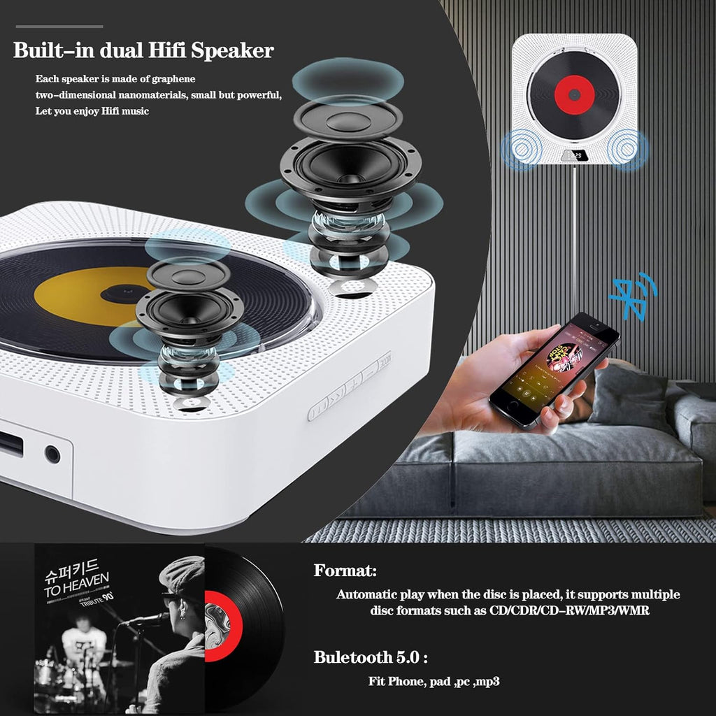 Portable CD Player with Bluetooth, FM Radio, Built-in Speakers, USB Port, AUX Input, LCD Display, Pack of 2 O3669
