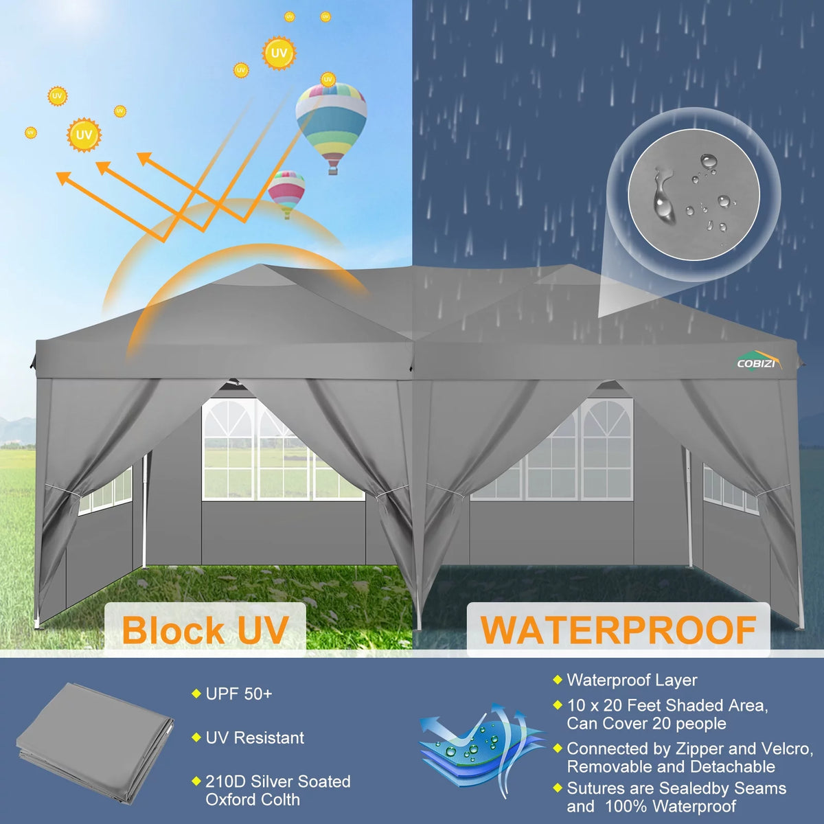 10x20 Pop up Canopy Tent with 6 Removable Sidewalls C8210
