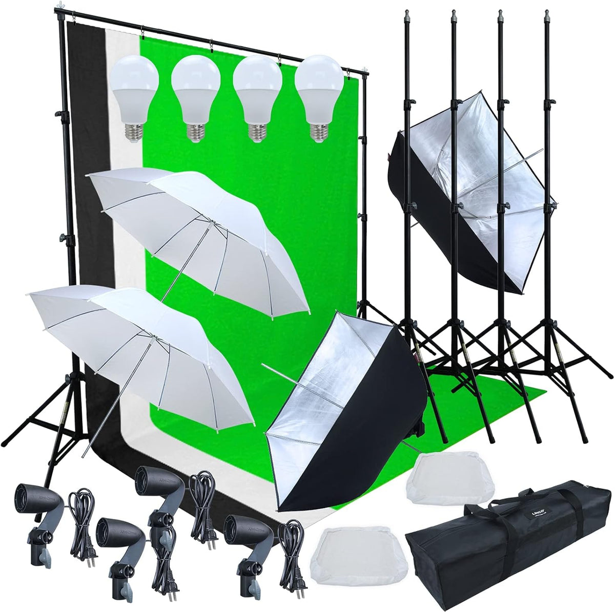 Photo Video Studio Light Kit with 3 Color Backdrops C387