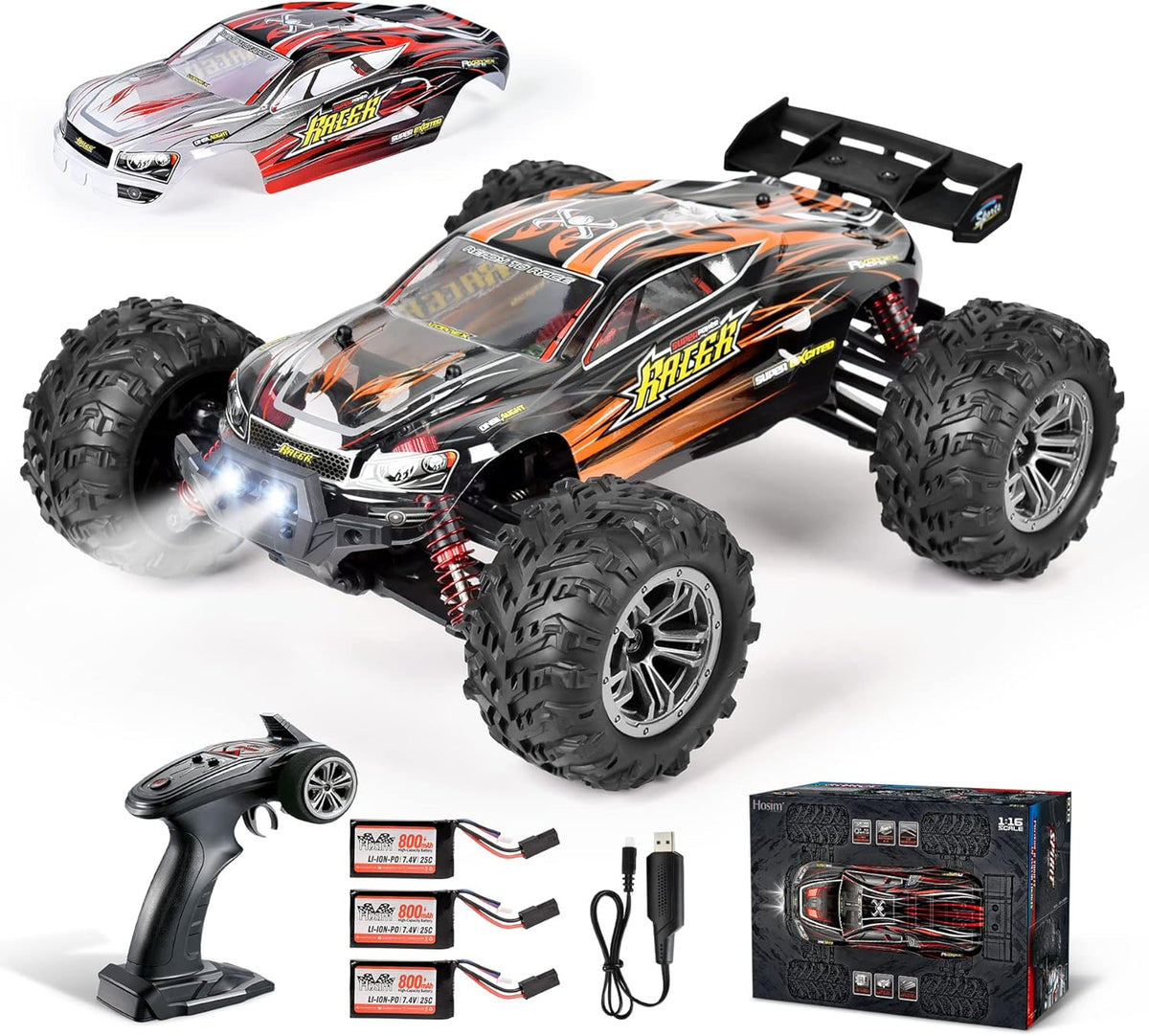 Brushless RC Car 4x4 Off Road Monster Truck Waterproof Hobby Vehicle with 2 Batteries R3020