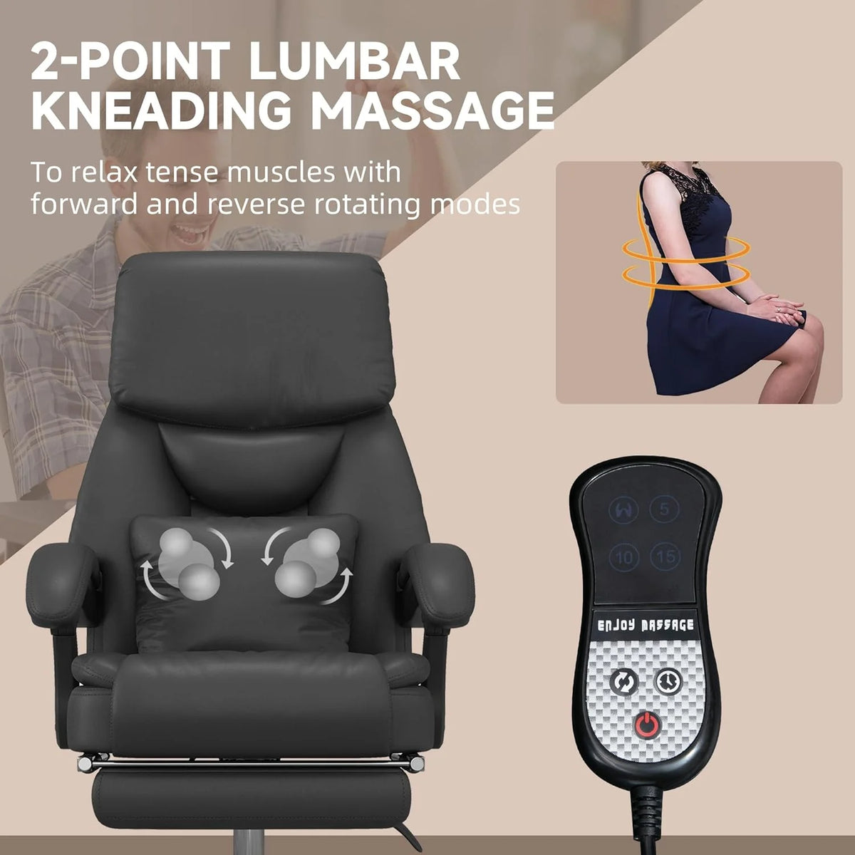 Black PU Leather Reclining Office Chair with Footrest E183