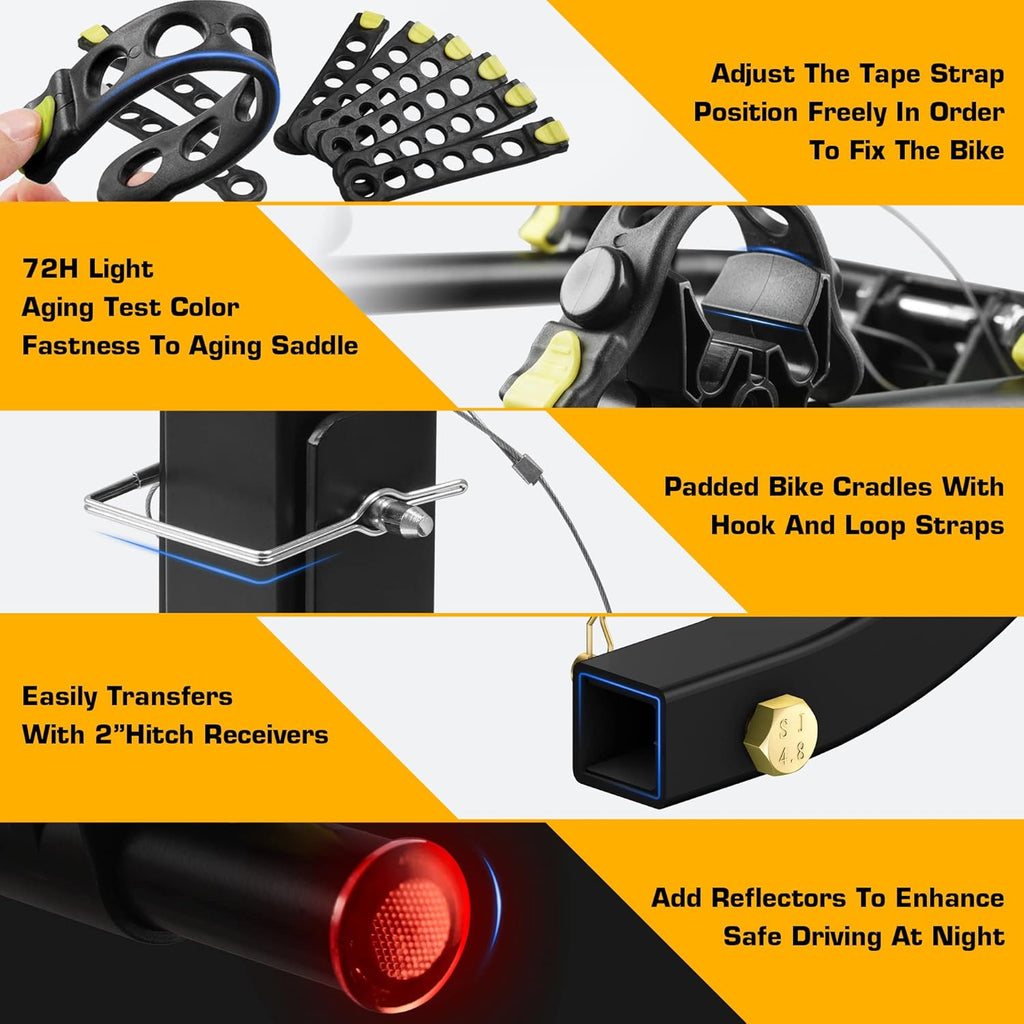 2 Bike Heavy Duty Rear Hitch Mount Bike Rack with Tie Down Strap W358