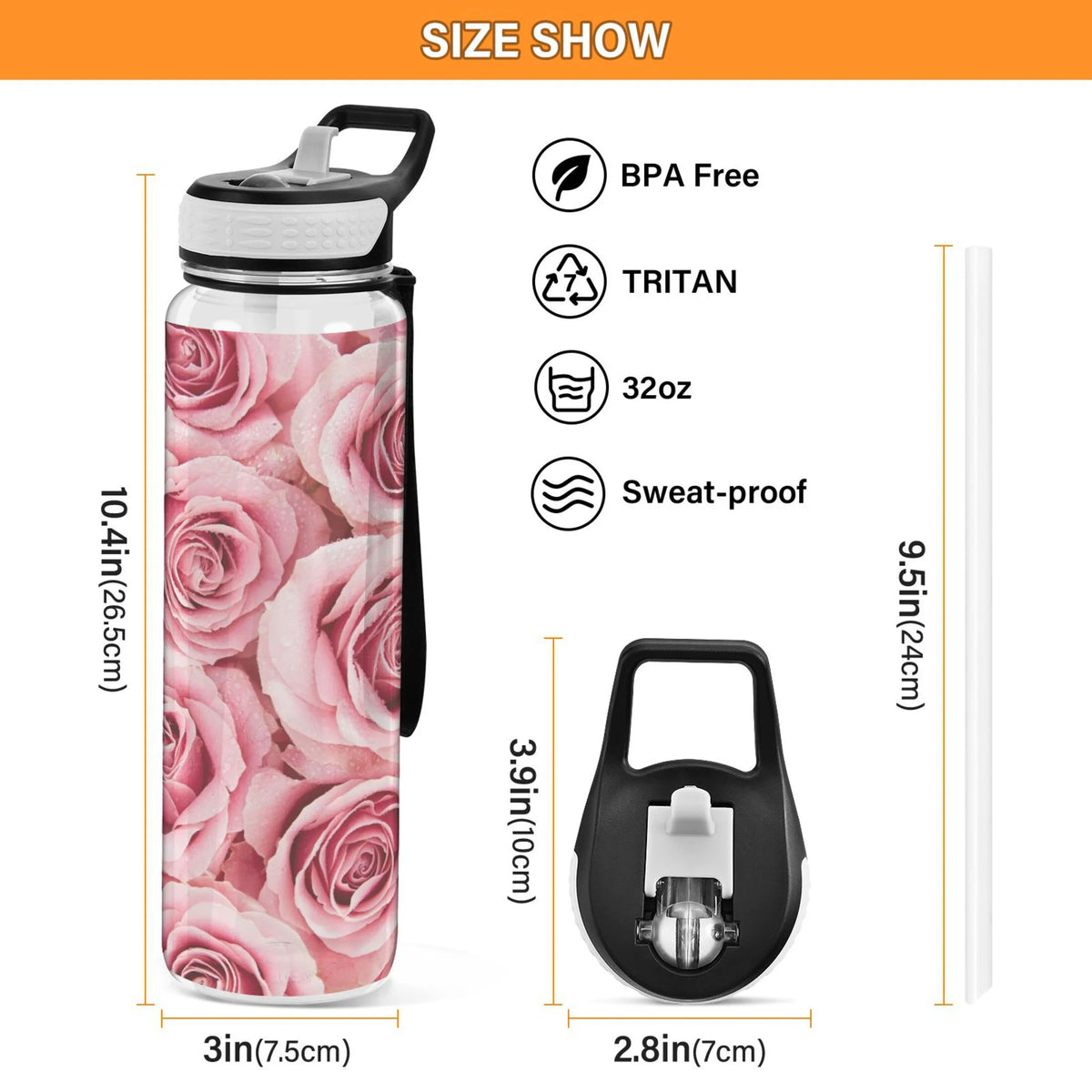 Pink Roses Flowers 32oz Tritan Leakproof Sports Bottle K544